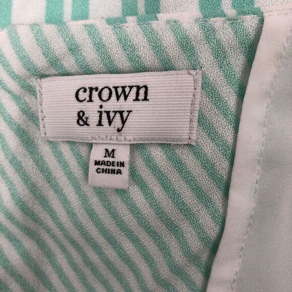 Crown & Ivy Womens Medium Split Back Layered Tank Green White Striped M Top - Picture 4 of 11
